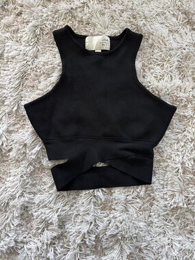 J.O.A. Black Wrap Ribbed Tank